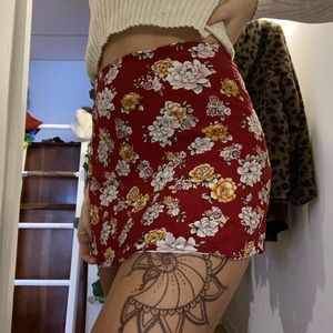 Red floral mini skirt
